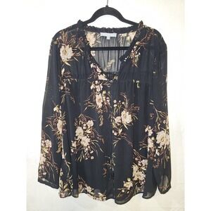 Daniel Rainn Women's Black Floral Cottage Core Size 2x Plus Size Blouse